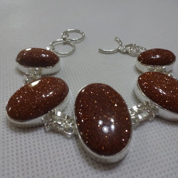 Sparkling "GOLD SUNSTONE" Handmade Sterling Bracelet Size 7" #715A - Picture 1 of 3